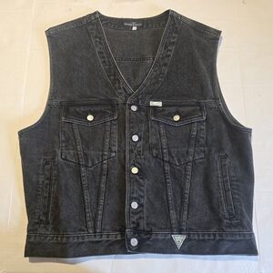 Vintage Denim Vest Guess By Georges Marciano Mens Size Medium Black 100% Cotton